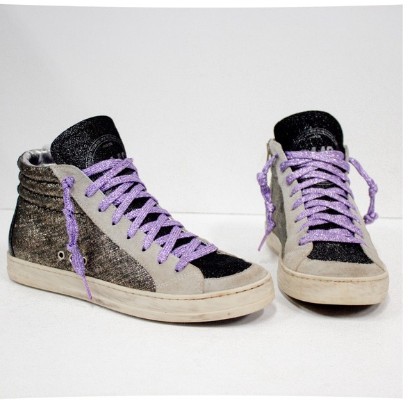 P448 John Skate Glitter High Top Sneakers Glitter Sporty Shoes Women's Size 7 - Picture 2 of 16